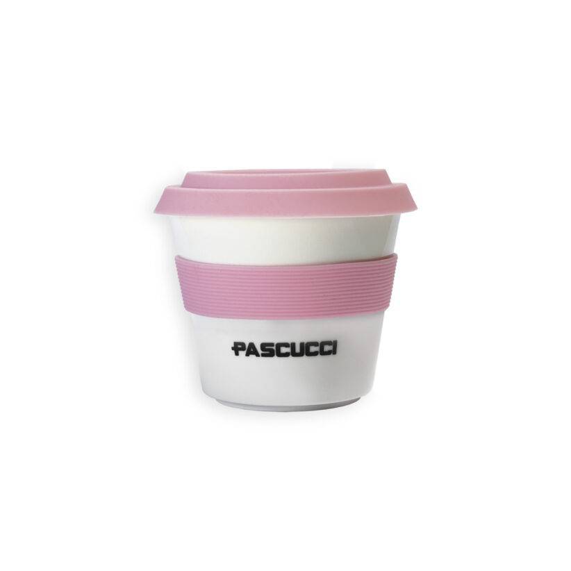 Take away mug in porcelain with pink band
