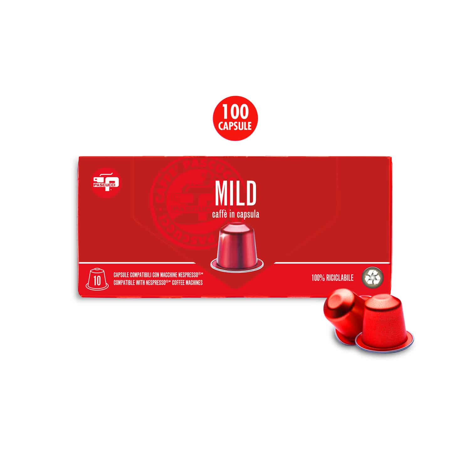 Caffè Mild in capsula alluminio riciclabile 100% comp. Nespresso 100 pz -  Caffè Pascucci Torrefazione