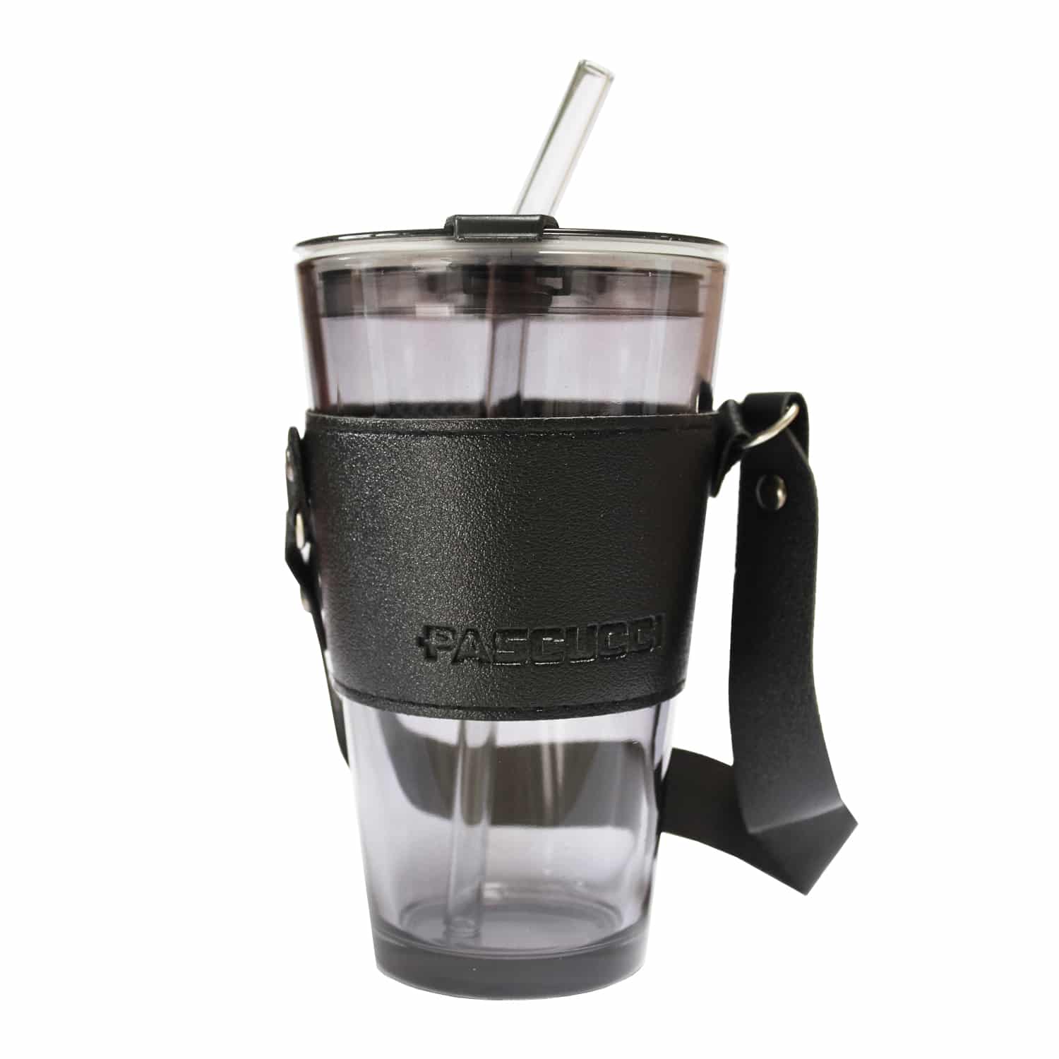 Bicchiere To Go vetro fumè e pelle nera